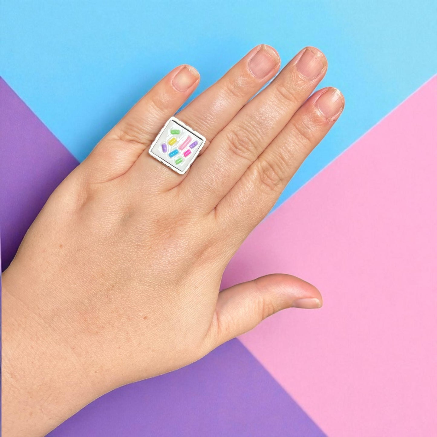 Birthday Cake Ring – Handmade Polymer Clay Icing & Sprinkles