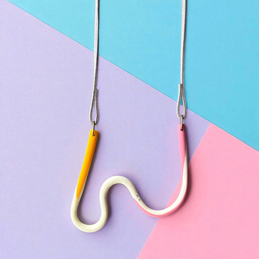 Pink, Yellow & Pepper Contemporary Polymer Clay Necklace