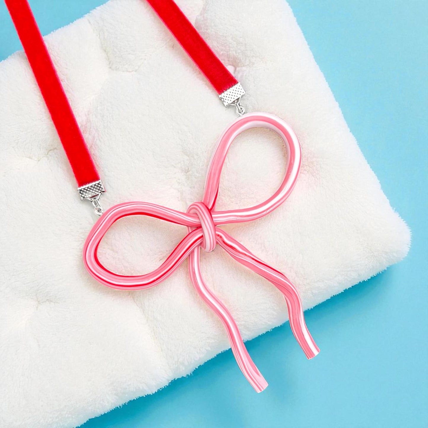 Christmas Candy Cane Bow Necklace
