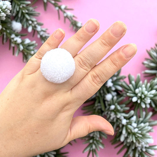 Adjustable Snowball Pom Pom Ring