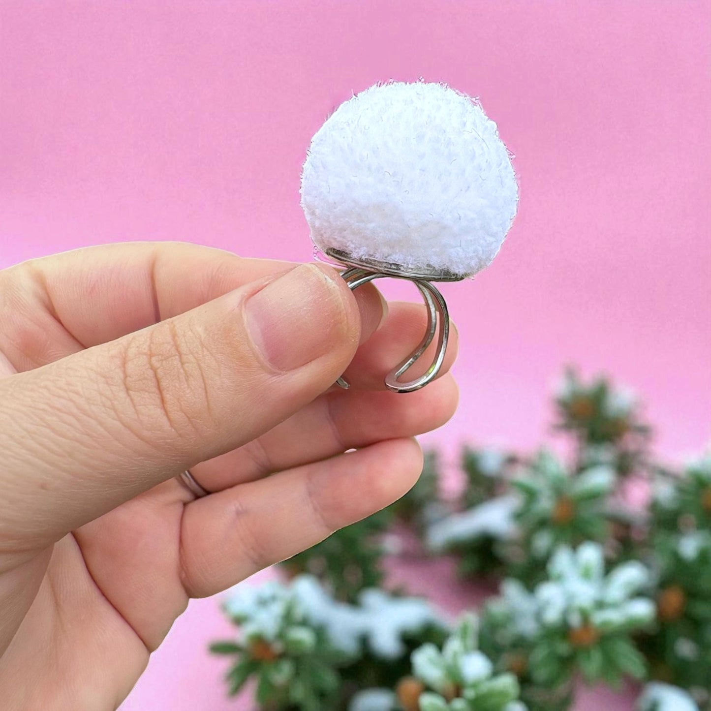 Adjustable Snowball Pom Pom Ring