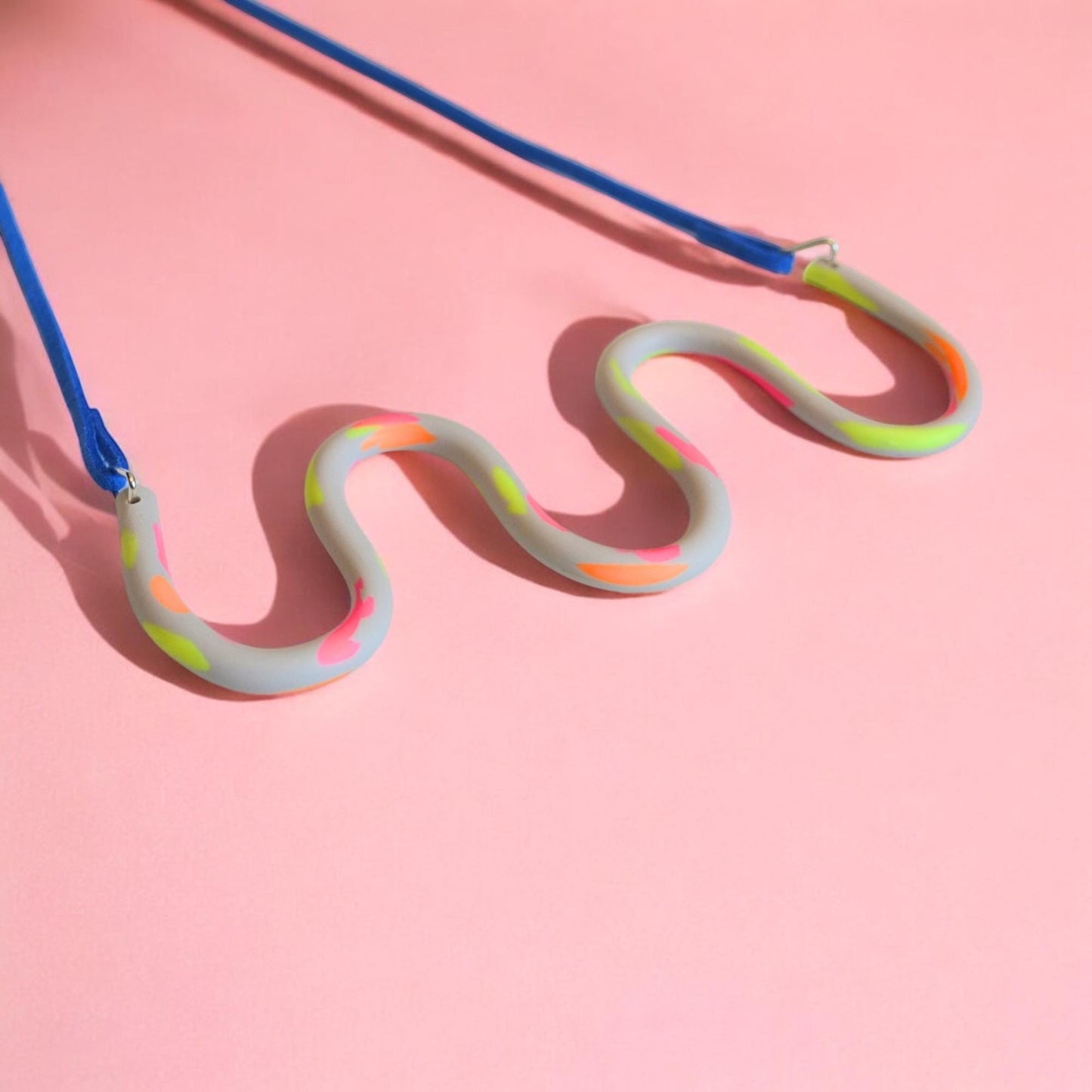 Neon, Grey & Blue Wavy Polymer Clay Pendant Necklace