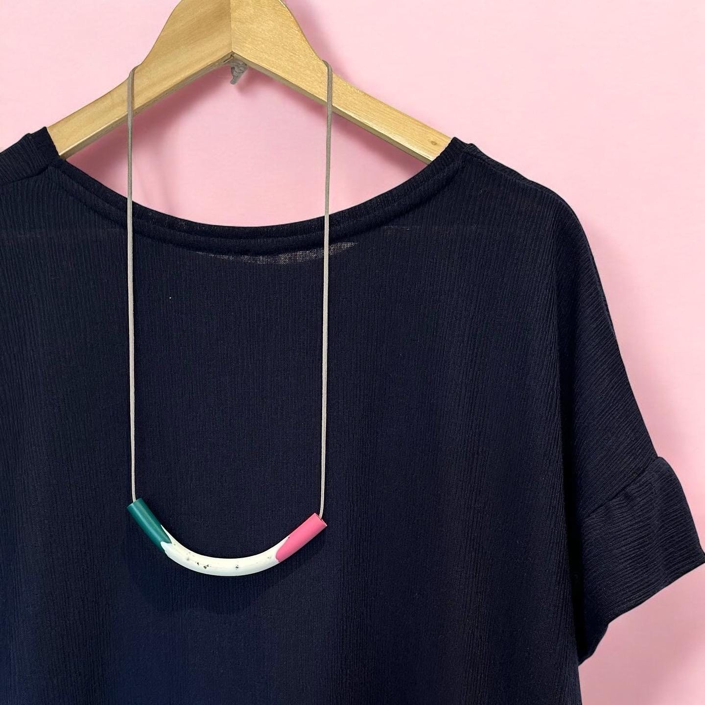 Pink, Green & Speckled White Polymer Clay Statement Necklace