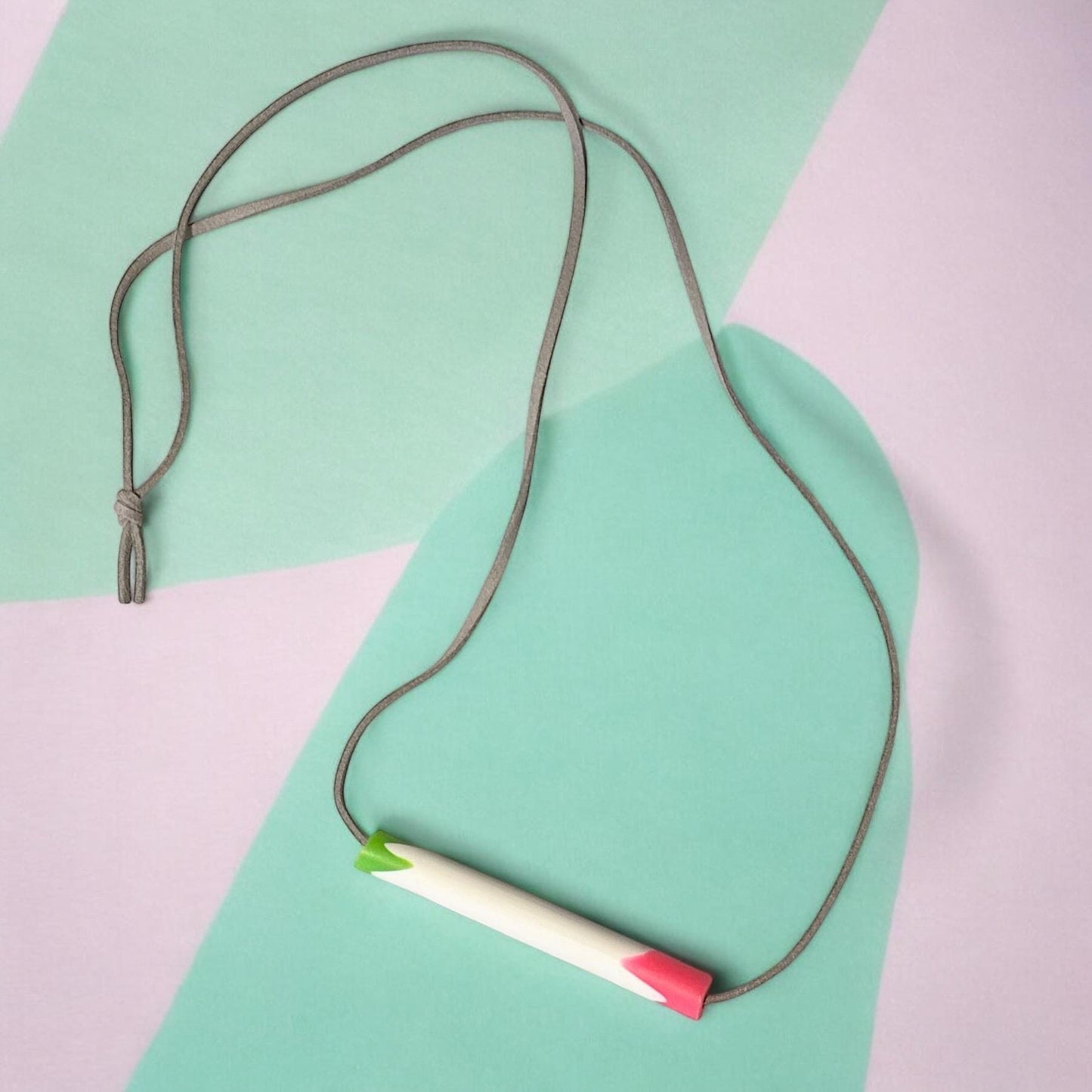 White Clay Pendant Necklace with Neon Pink & Green Tips
