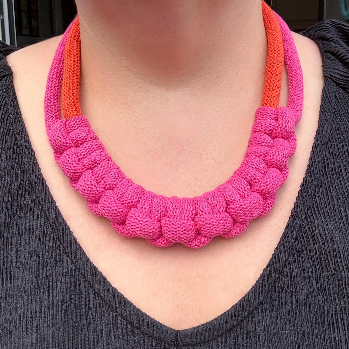 Chunky Colour Block Hitch Knot Macramé Necklace